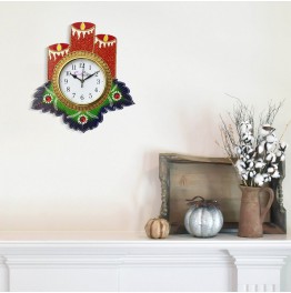 Floral Candle Design Handcrafted Wooden Wall Clock